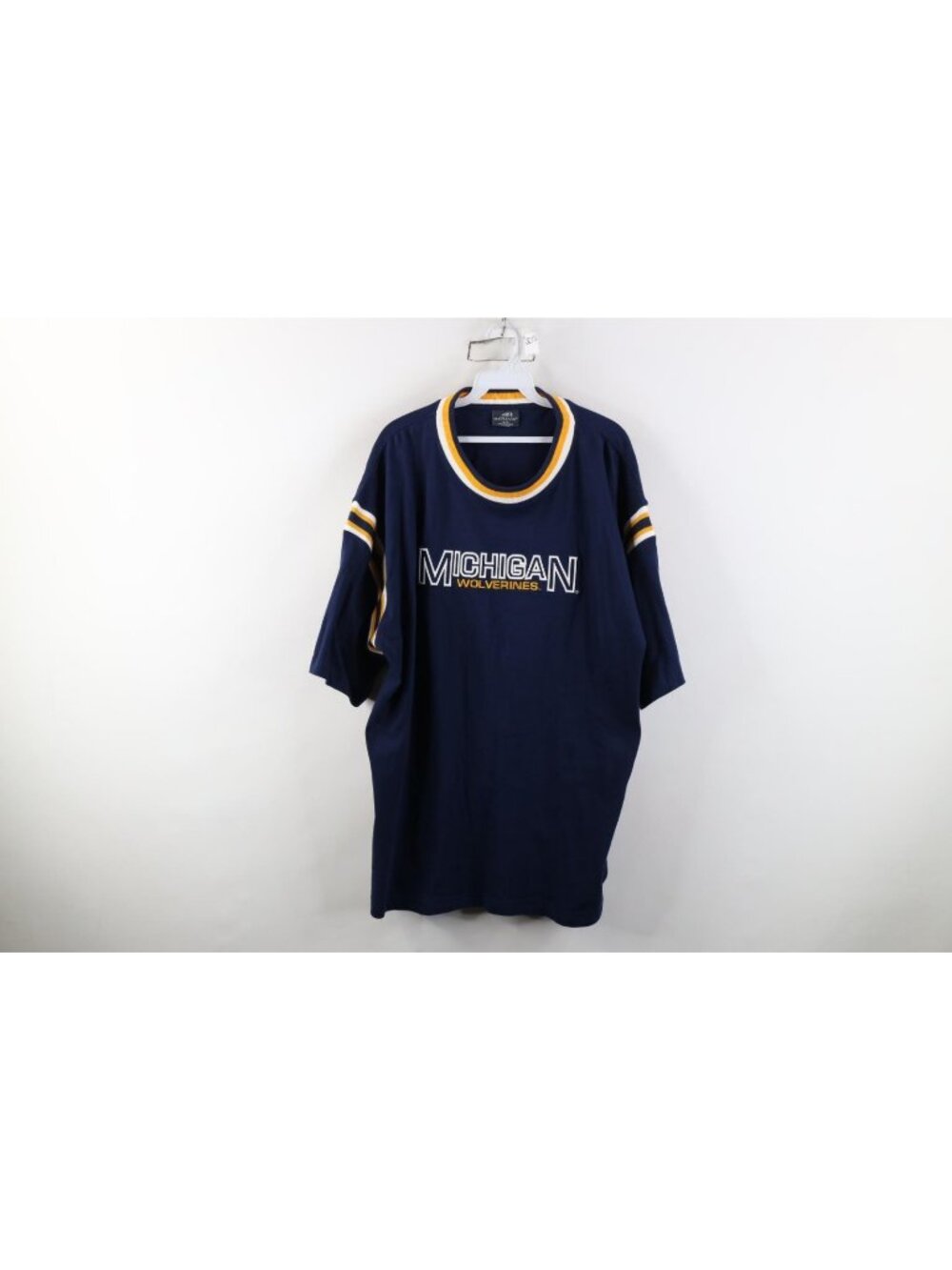 Vtg 90s Y2K Mens XL Baggy University of Michigan Striped Short Sleeve T-Shirt